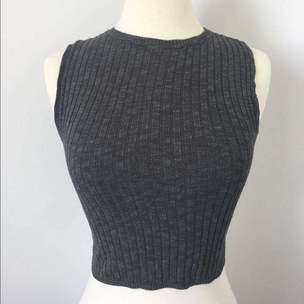 Hollister grey ribbed knit crop top S